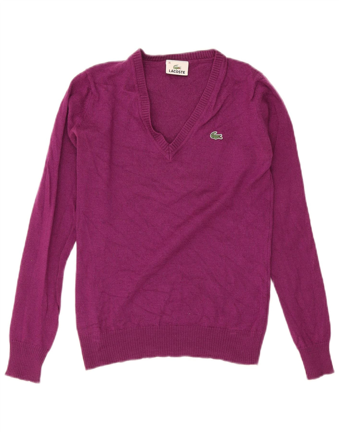 Lacoste Femme Col V Pull Pull Taille 36 Petite Laine Violette