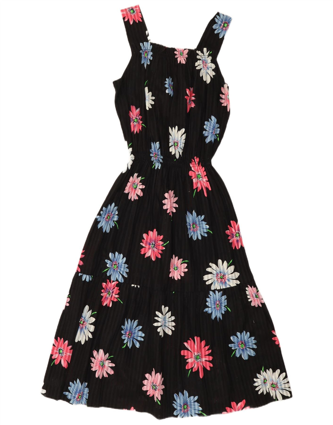 vintage Femme Robe d’été UK 12 Moyen Noir Floral