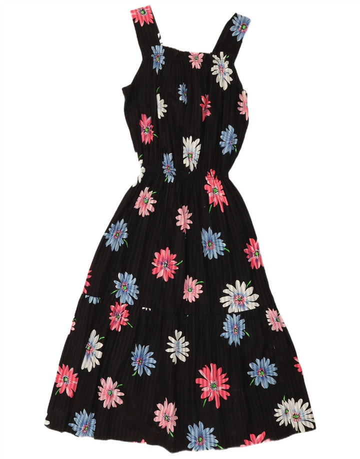 vintage Femme Robe d’été UK 12 Moyen Noir Floral