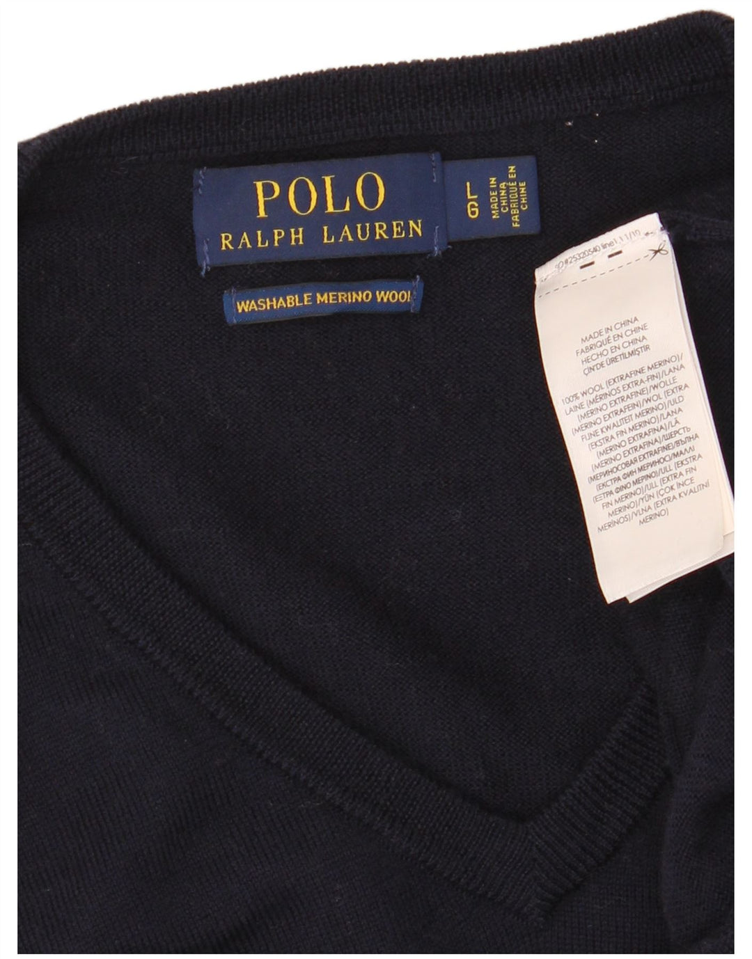 Polo Ralph Lauren Pull col V pour homme en laine mérinos bleu marine