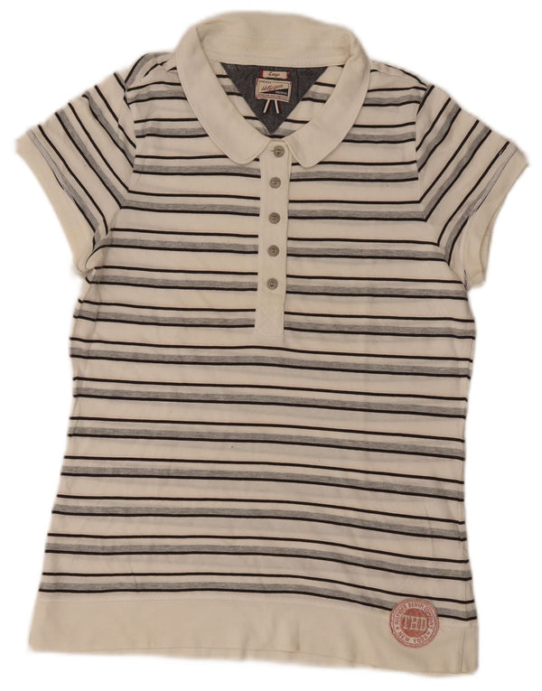 Tommy Hilfiger Polo à manches courtes pour femme UK 14 Large Blanc cassé rayé