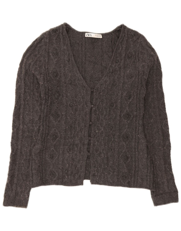 Zara Womens Cardigan Sweater UK 14 Large Gris Acrylique