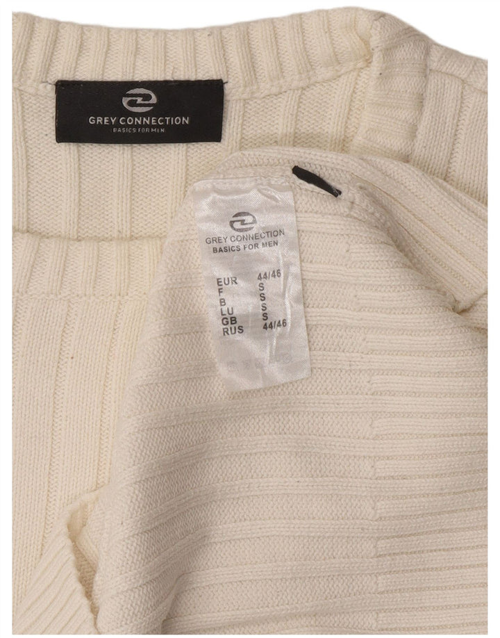 vintage Mens Crew Neck Jumper Pull Petit Coton Blanc