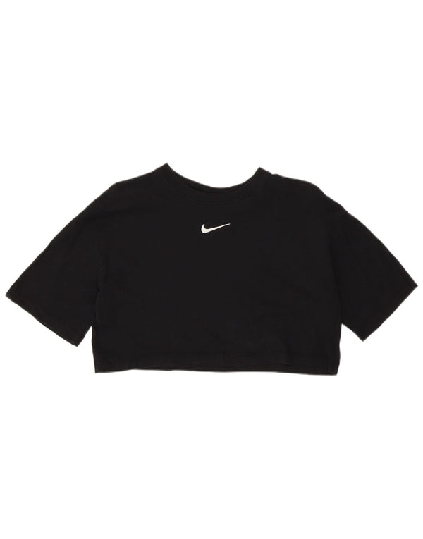 Nike Womens Crop Graphic T-Shirt Top UK 10 Small Black Cotton