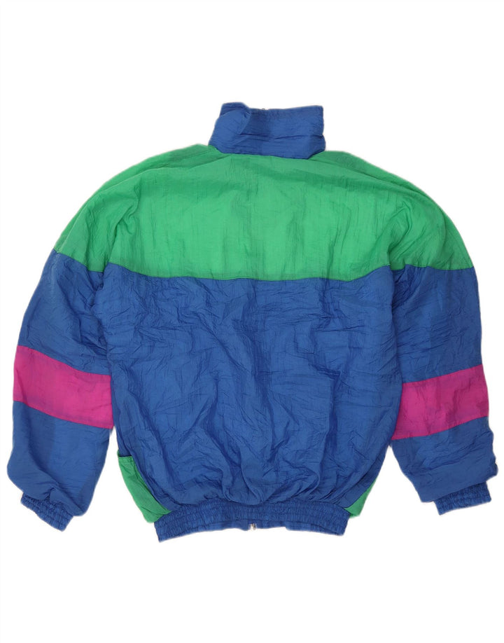Vintage Mens Survêtement Top Veste Petit Bleu Colorblock Polyuréthane Rétro