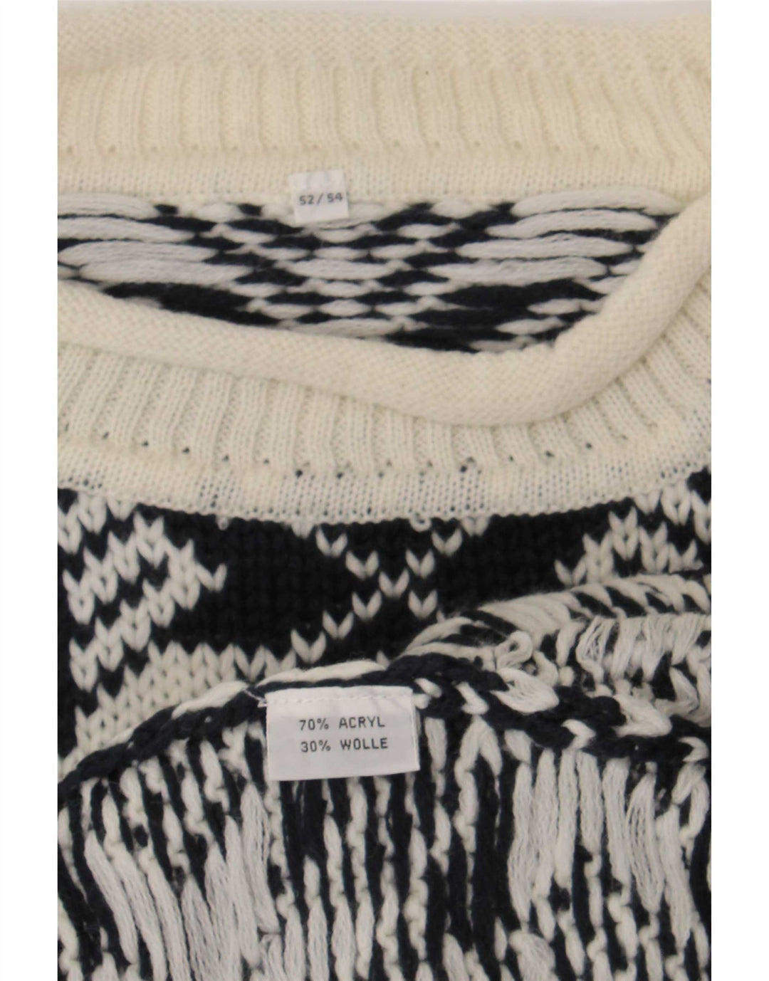vintage Mens Turtle Neck Jumper Sweater IT 52/54 Grand Noir Géométrique