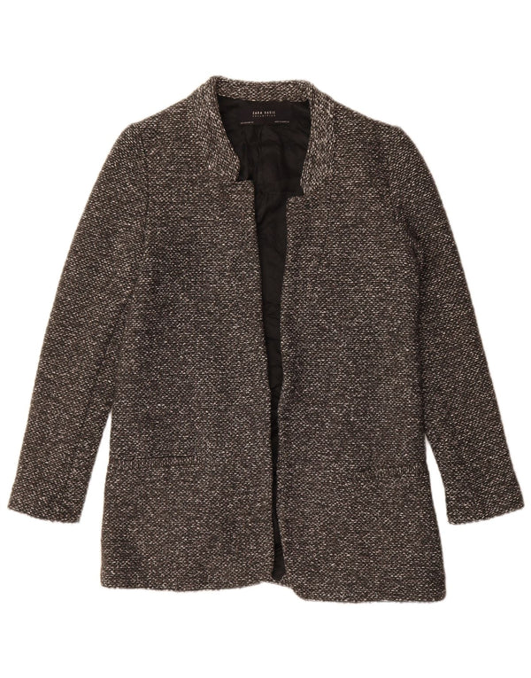 ZARA Veste Blazer Ouverte Femme UK 10 Petit Gris