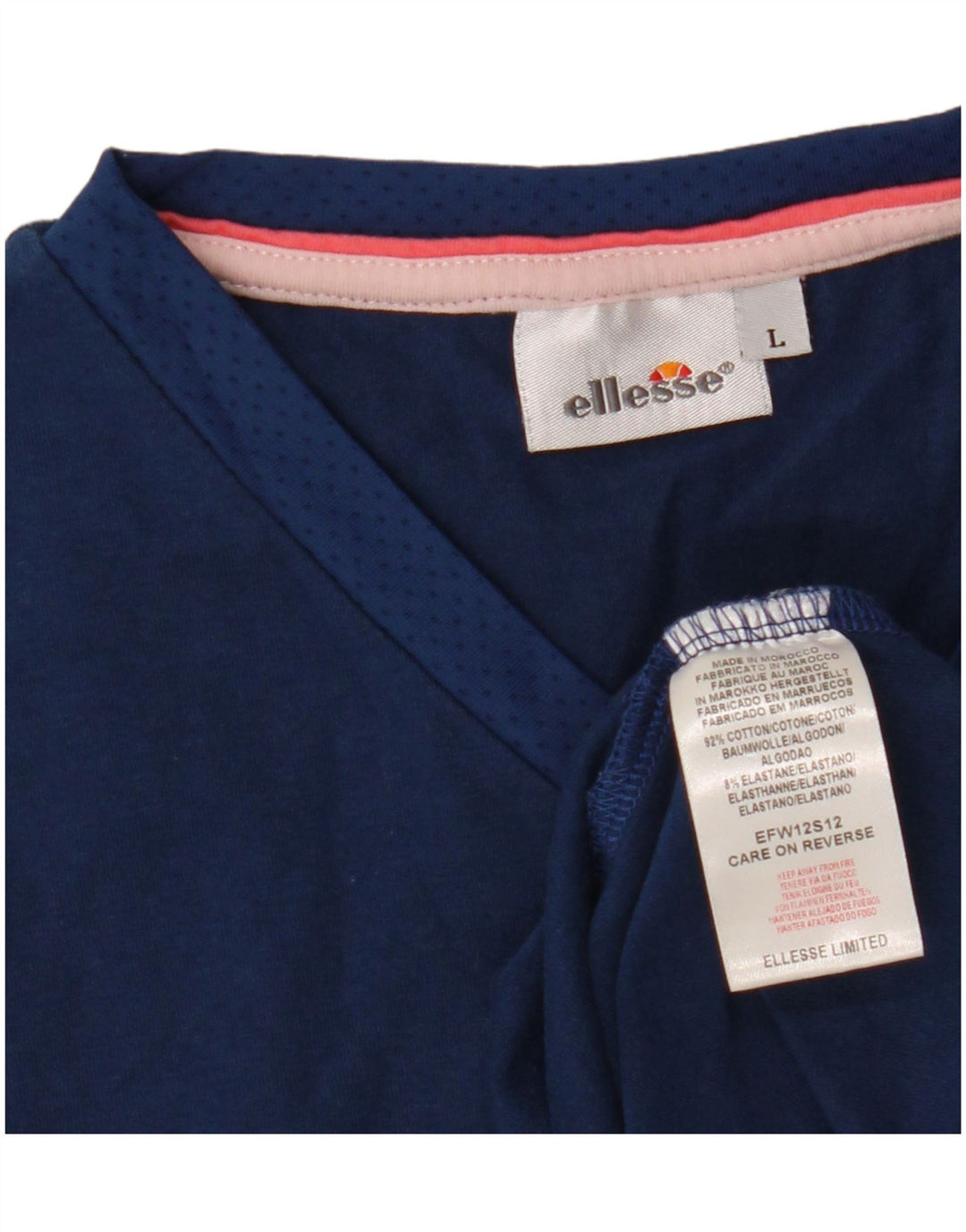 ELLESSE T-Shirt Graphique Femme UK 14 Large Bleu Marine Coton