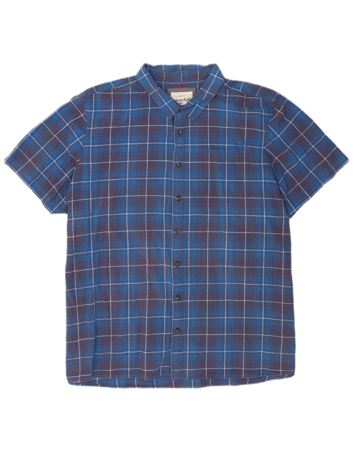 Weird Fish Chemise à manches courtes pour homme 5XL en coton à carreaux bleu