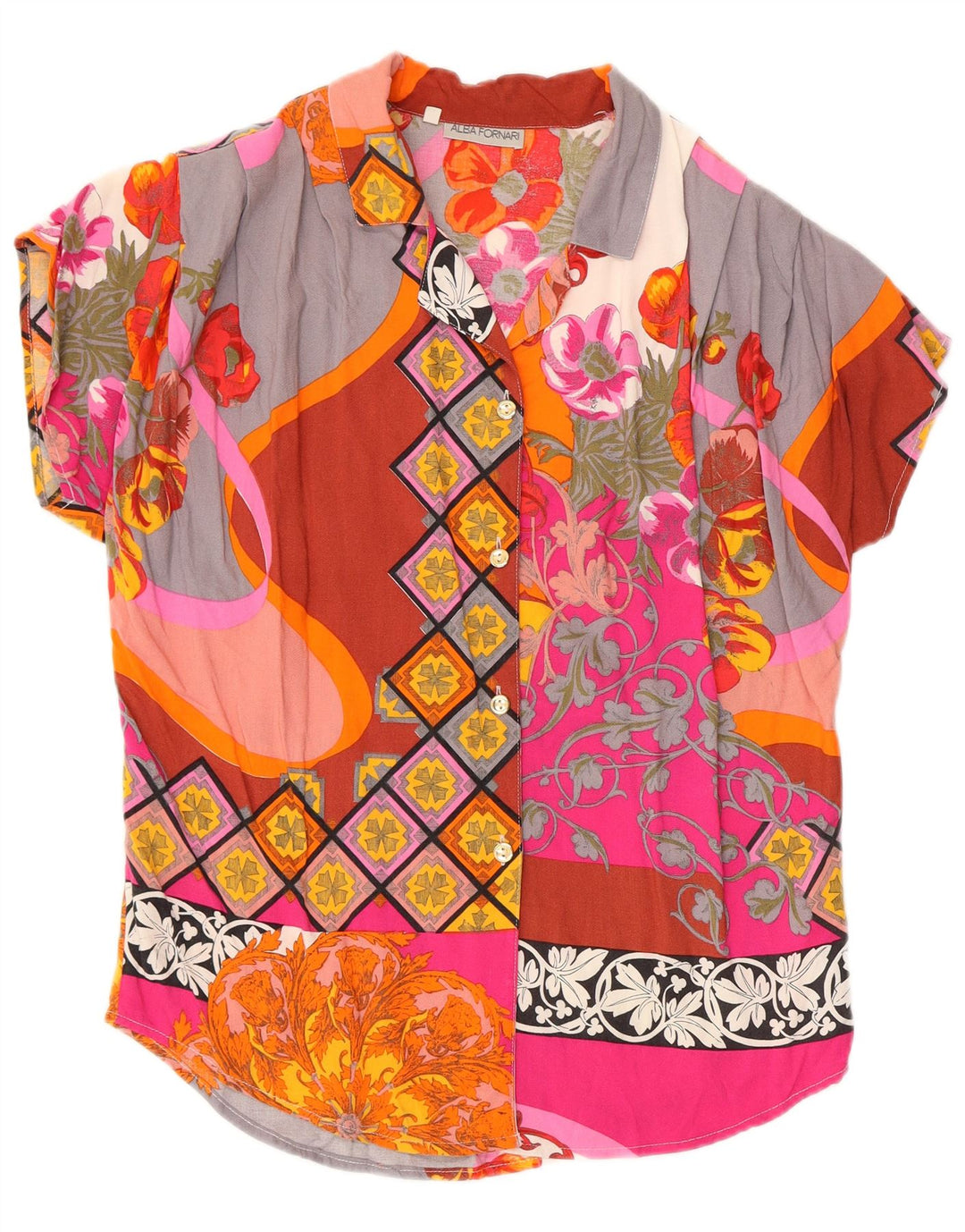 ALBA FORNARI Chemise surdimensionnée pour femme UK 10 Petit patchwork multicolore