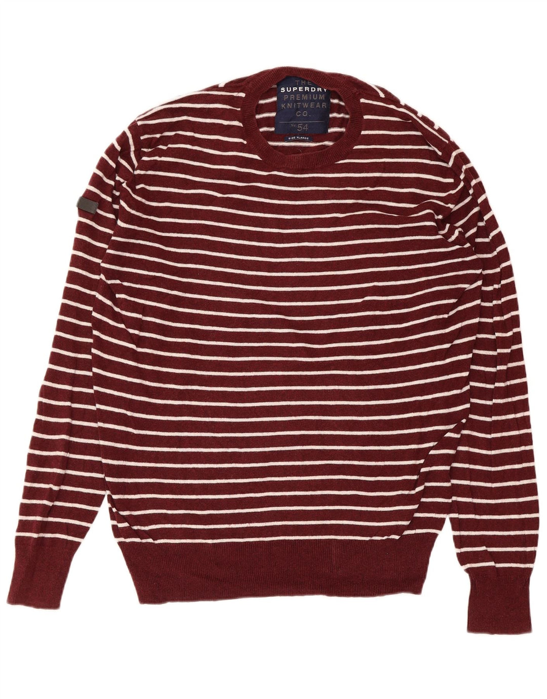 SUPERDRY Pull à col rond pour homme XL en coton rayé marron
