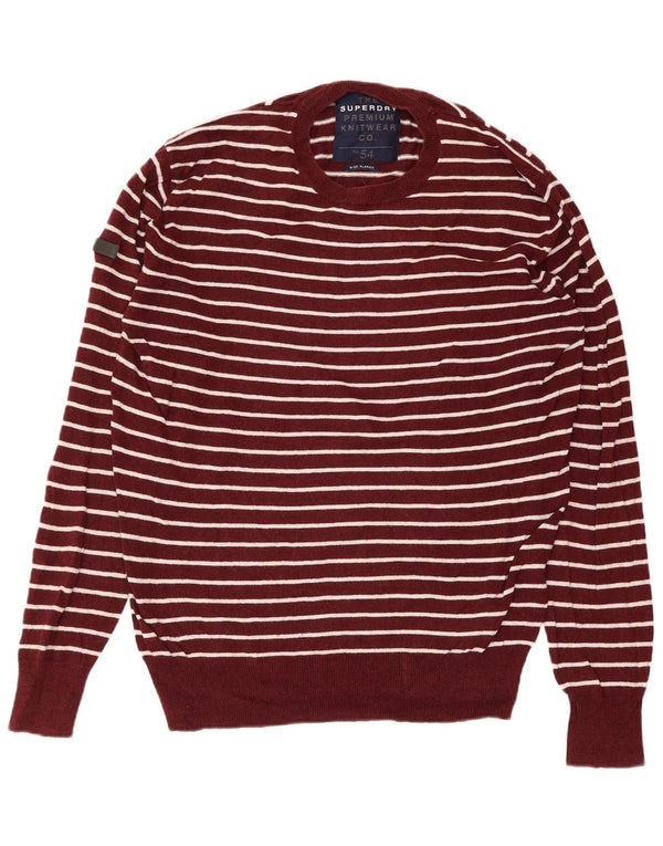 SUPERDRY Pull à col rond pour homme XL en coton rayé marron