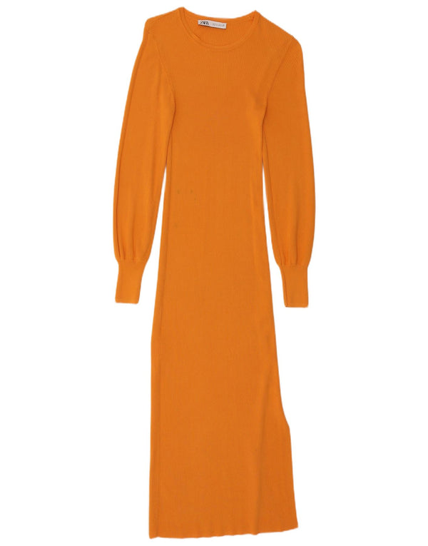 Zara Femme Maxi Robe Pull UK 8 Petite Viscose Orange