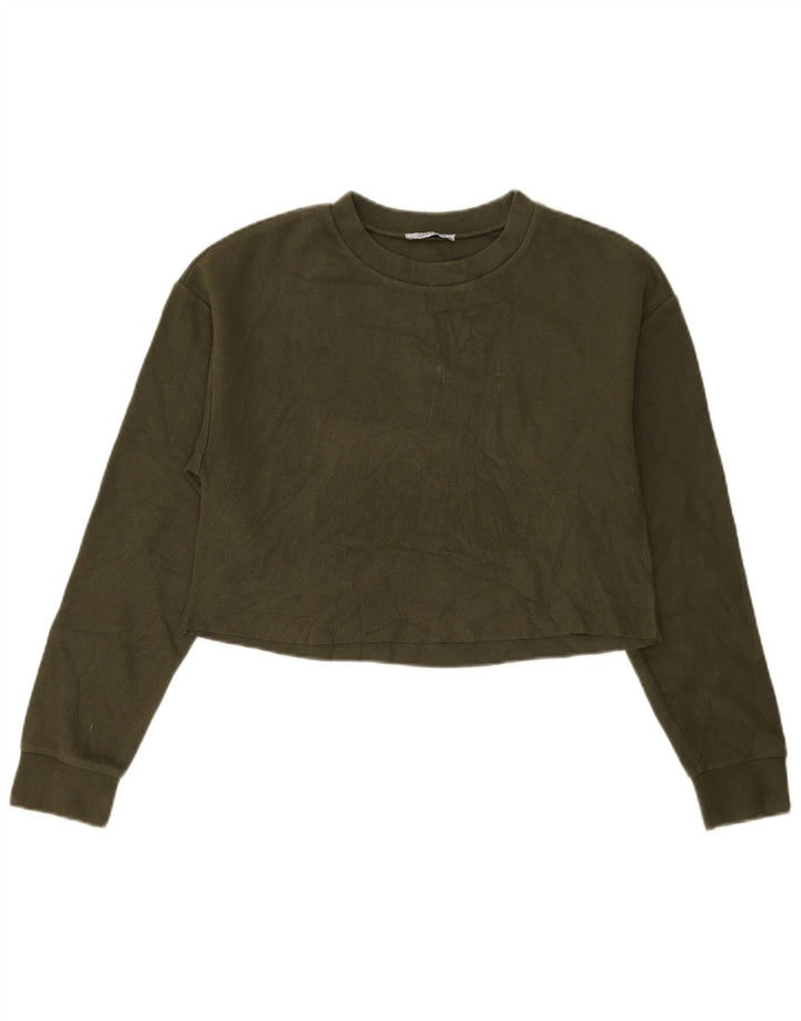 Zara Womens Crop Top Manches Longues UK 10 Petit Vert