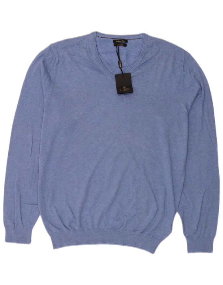 Massimo Dutti Pull col V Homme XL Bleu Coton