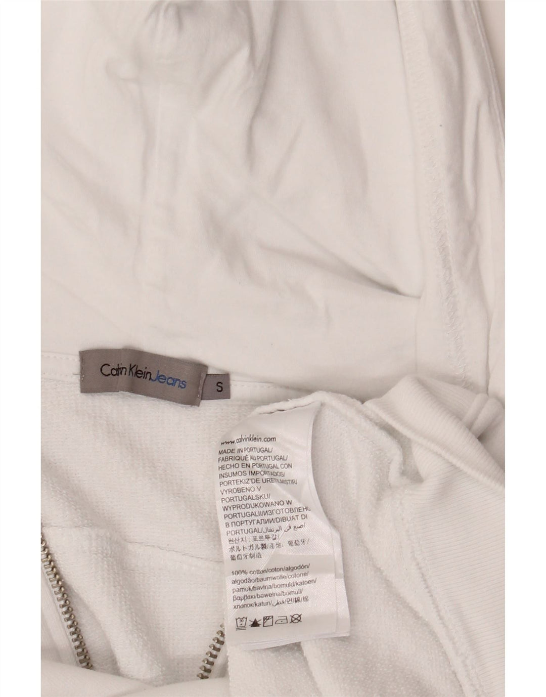 CALVIN KLEIN JEANS Pull à capuche zippé graphique pour femme UK 10 Small Blanc