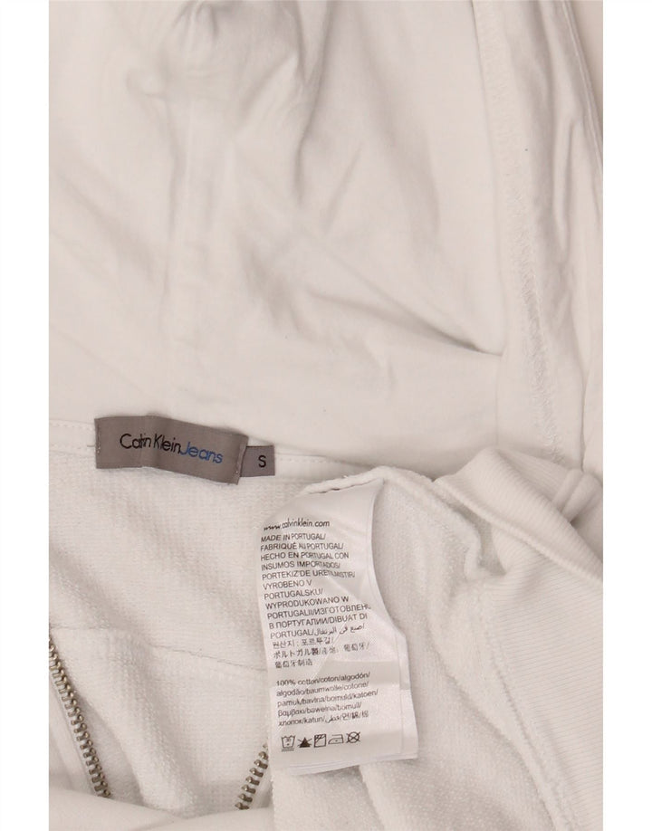 CALVIN KLEIN JEANS Pull à capuche zippé graphique pour femme UK 10 Small Blanc
