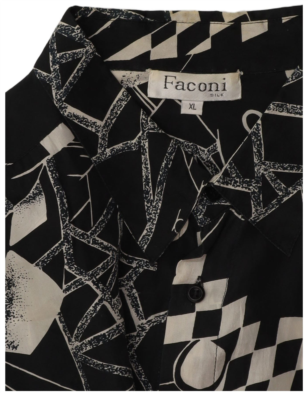 VINTAGE Chemise Homme XL Soie Géométrique Noire