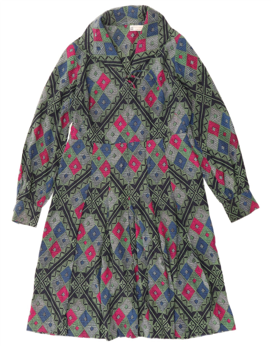 vintage Femme Robe A-Line UK 12 Moyen Multicolore Géométrique