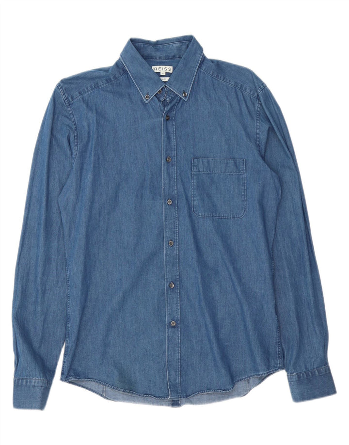 REISS Chemise en Jean Coupe Slim Homme Bleu Moyen Coton