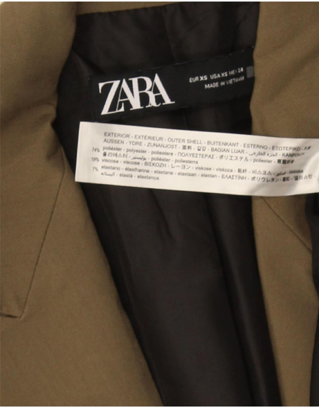 Zara Veste Blazer Double Boutonnage Homme UK 34 XS Kaki Polyester