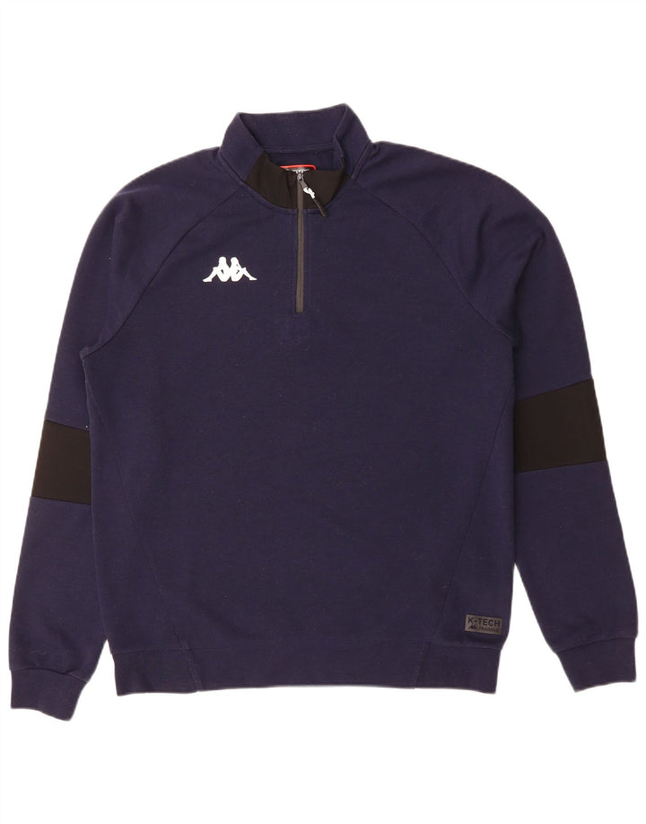 KAPPA Mens Zip Neck Sweatshirt Jumper Large Navy Blue Colourblock