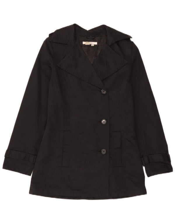Zara Womens Trench Coat UK 12 Moyen Noir Coton