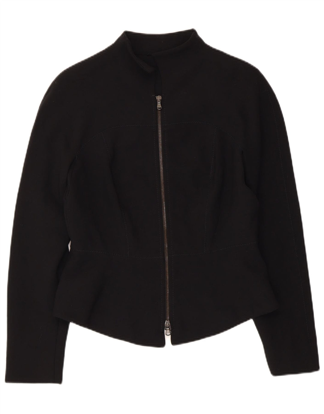 VINTAGE Veste Blazer Femme UK 10 Petit Polyester Noir