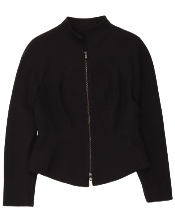 VINTAGE Veste Blazer Femme UK 10 Petit Polyester Noir