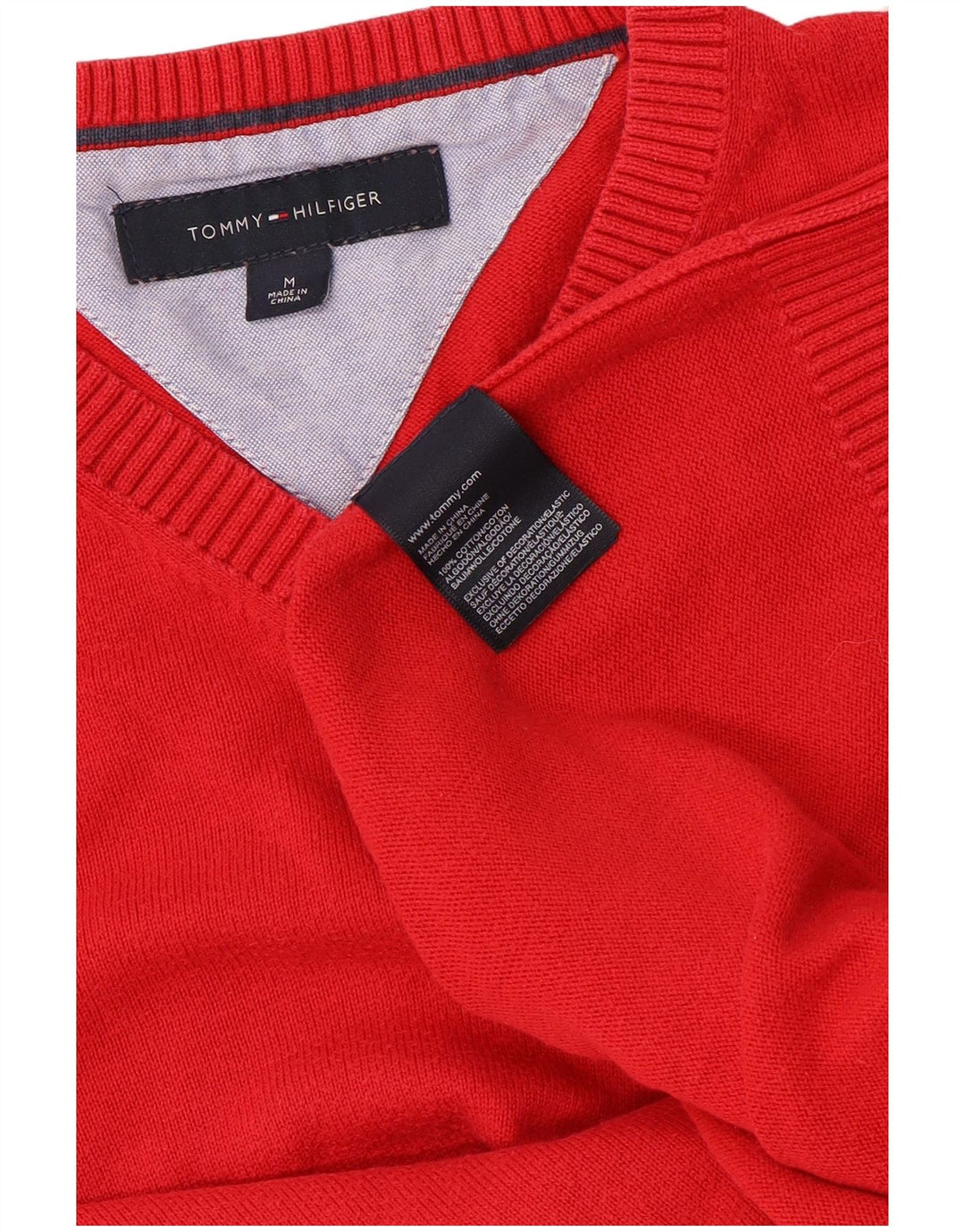 Tommy Hilfiger Pull Col V Homme Rouge Moyen Coton
