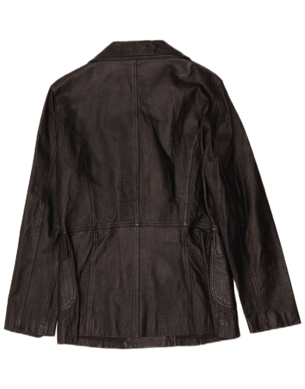vintage Femme Double Breasted Veste en cuir UK 8 Petit Noir Classique