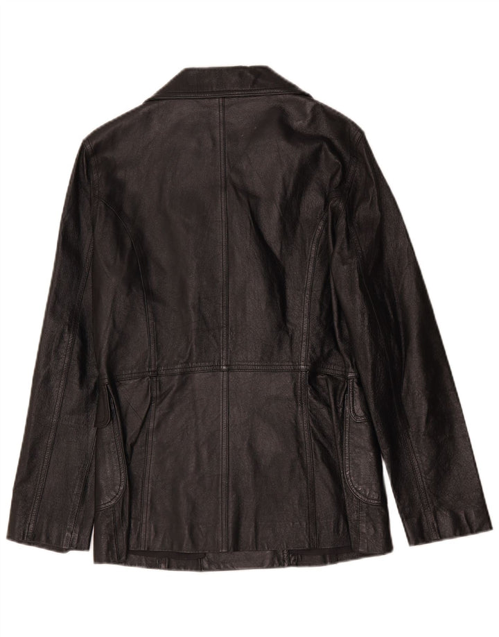 vintage Femme Double Breasted Veste en cuir UK 8 Petit Noir Classique