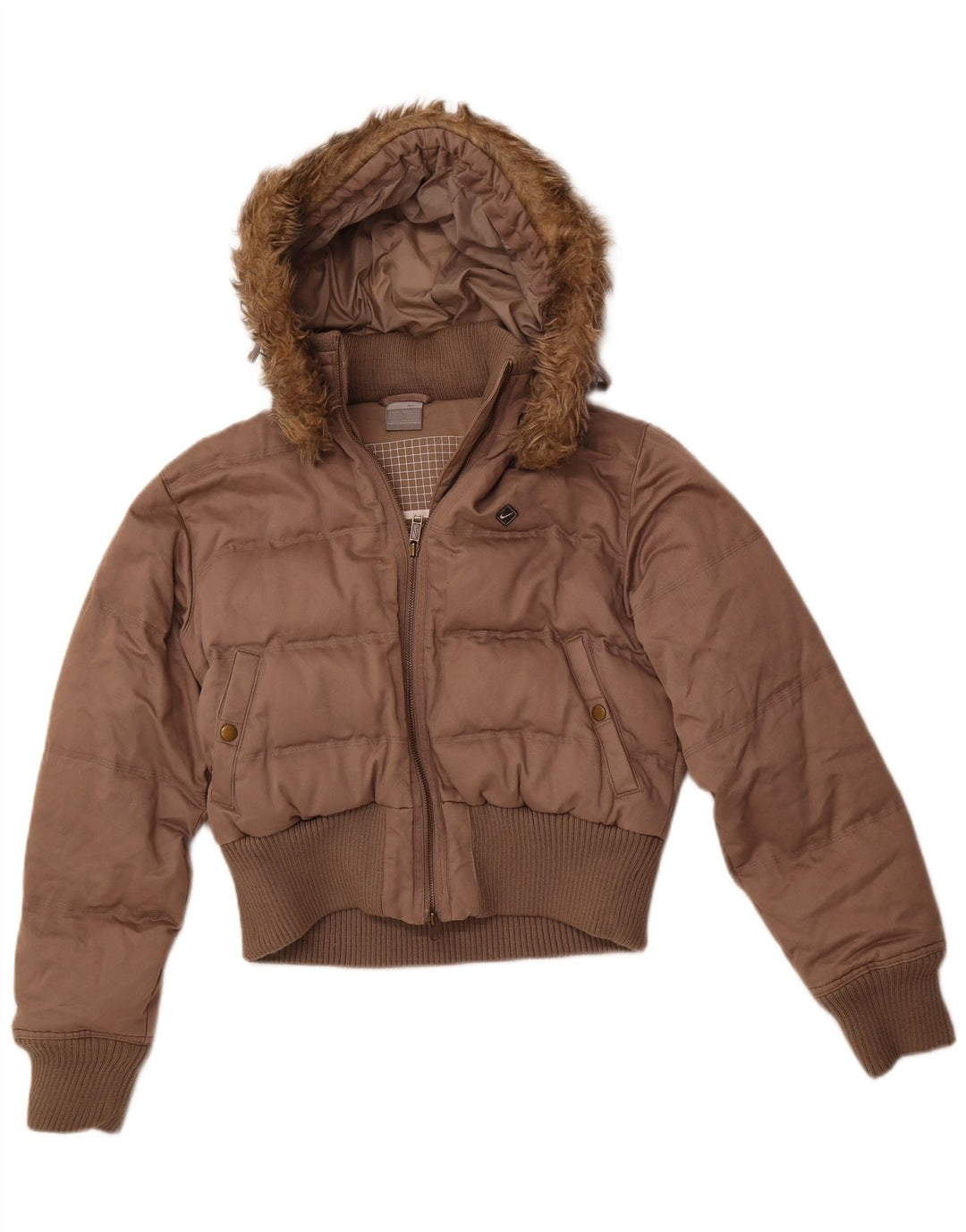 NIKE Veste rembourrée à capuche courte pour femme UK 8/10 Petit Marron Polyester