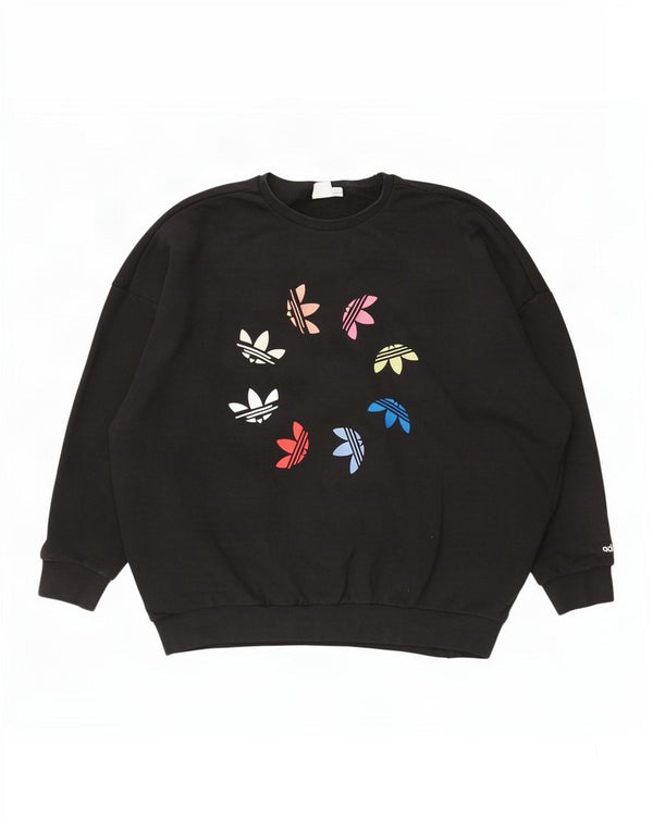 Adidas Womens Graphic Oversized Sweatshirt Jumper UK 16 Large Black Cotton