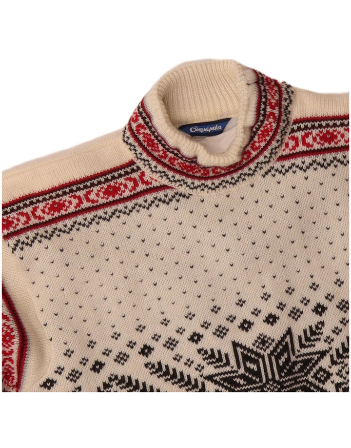 CAMPAGNOLO Pull col roulé homme en laine Fair Isle blanc moyen
