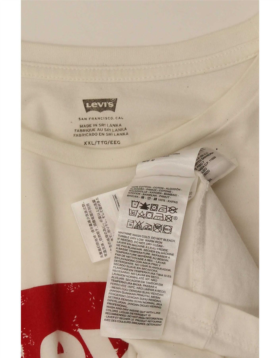 Levi's T-Shirt Graphique Top 2XL Homme Blanc Coton