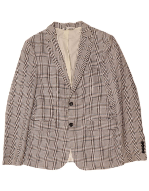 ZARA Veste blazer à 2 boutons pour homme EU 48 Gris moyen pied-de-poule Polyester