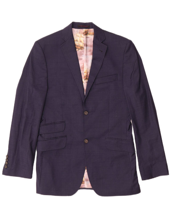 Ted Baker Veste Blazer 2 Boutons Homme UK 36 Petite Laine Bleu Marine