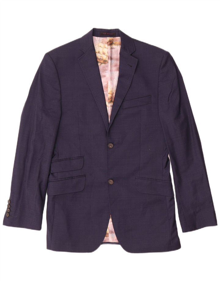 Ted Baker Veste Blazer 2 Boutons Homme UK 36 Petite Laine Bleu Marine