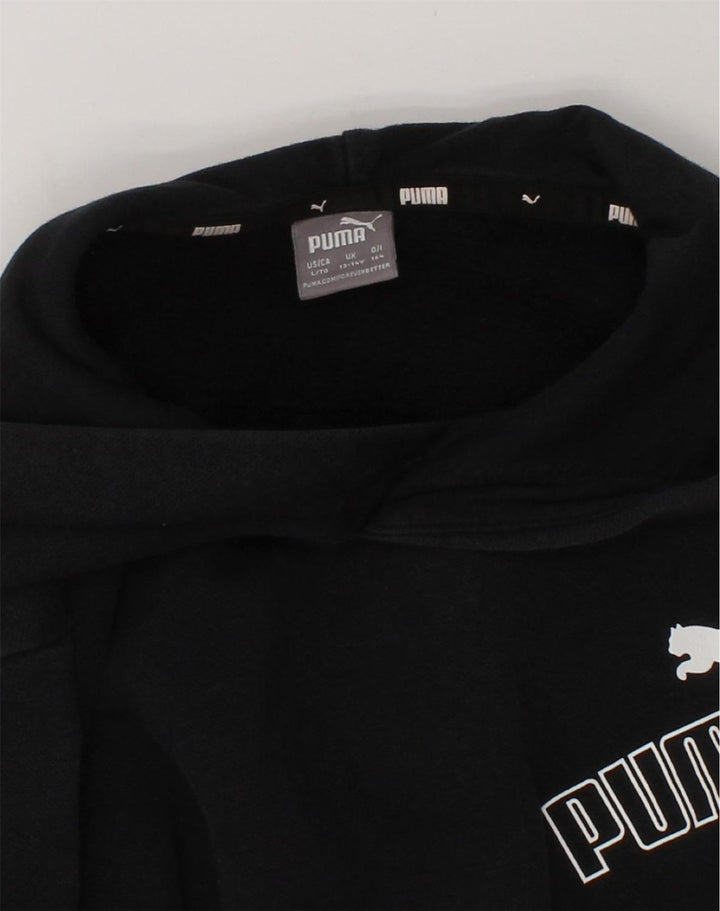 PUMA Boys Graphic Hoodie Jumper 13-14 Years Black Cotton | Vintage Puma | Thrift | Second-Hand Puma | Used Clothing | Messina Hembry 