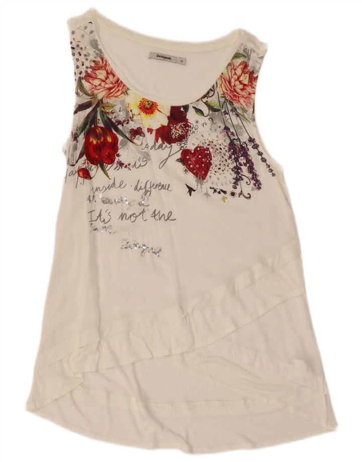 Desigual Tunique graphique pour femme UK 12 Medium White Floral Viscose