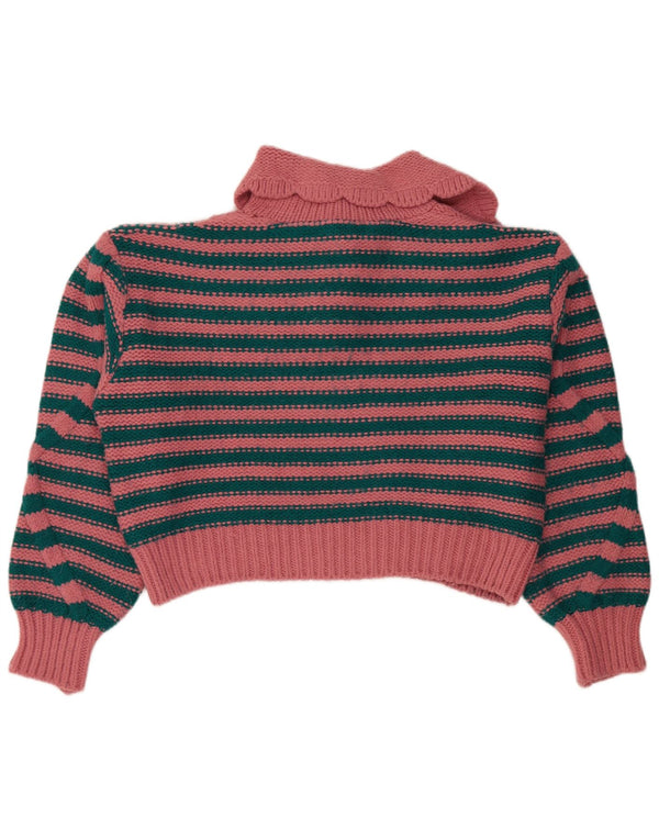 Zara Womens Crop Polo Neck Jumper Sweater UK 16 Grand Rose Rayé