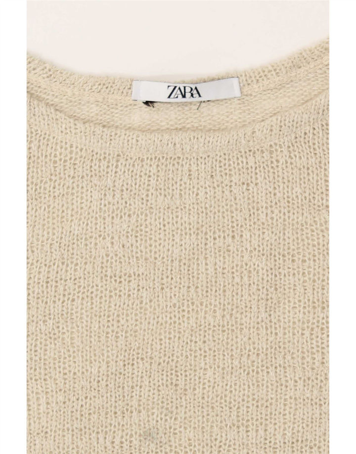 Zara Womens Crop Knit Blouse Top UK 16 Grand Beige