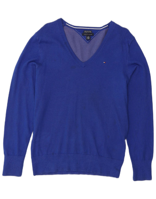 Tommy Hilfiger Pull col V pour femme UK 14 Large Bleu Coton