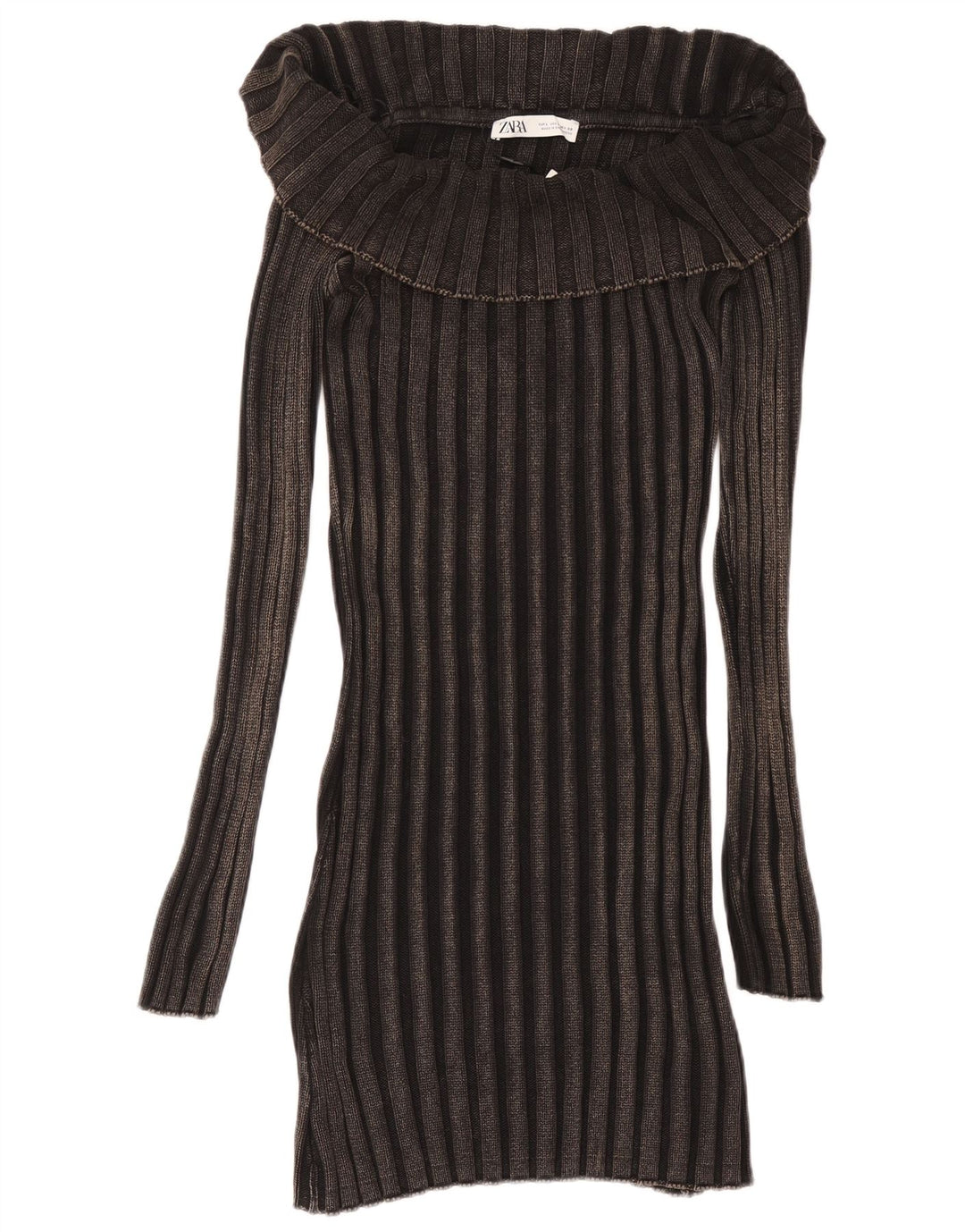 ZARA Robe pull à manches longues pour femme UK 14 Large Noir Coton