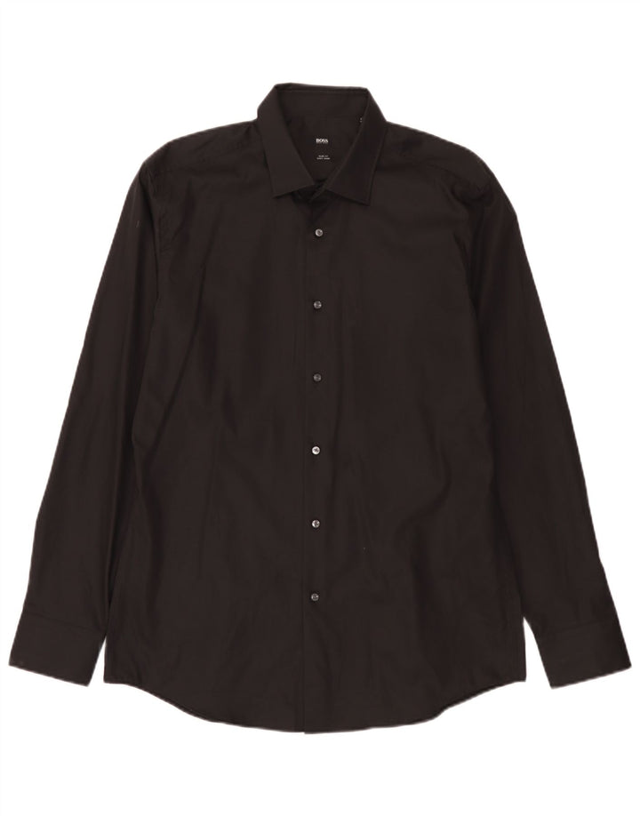 Hugo Boss Chemise slim fit pour homme Taille 41 16 1/2 Large Noir