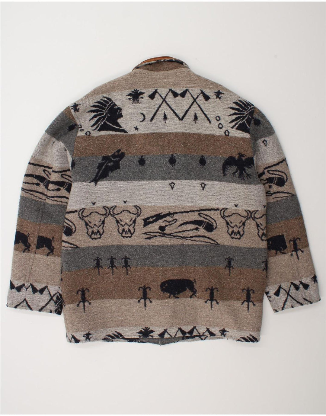 vintage Homme Motif Abstrait Coupe-Vent Manteau UK 42 XL Gris Fair Isle