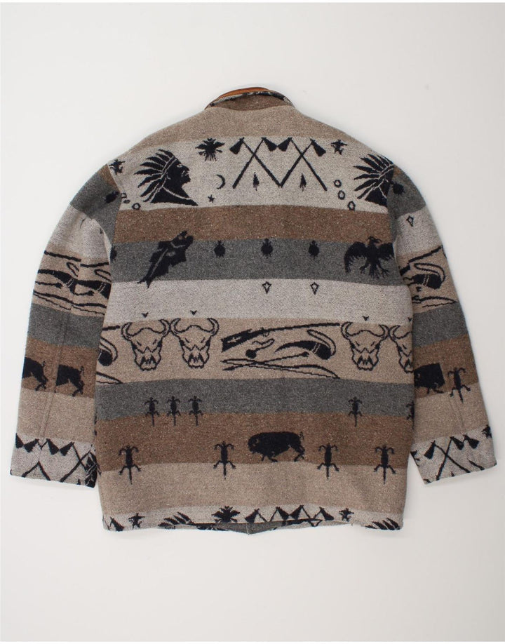 vintage Homme Motif Abstrait Coupe-Vent Manteau UK 42 XL Gris Fair Isle