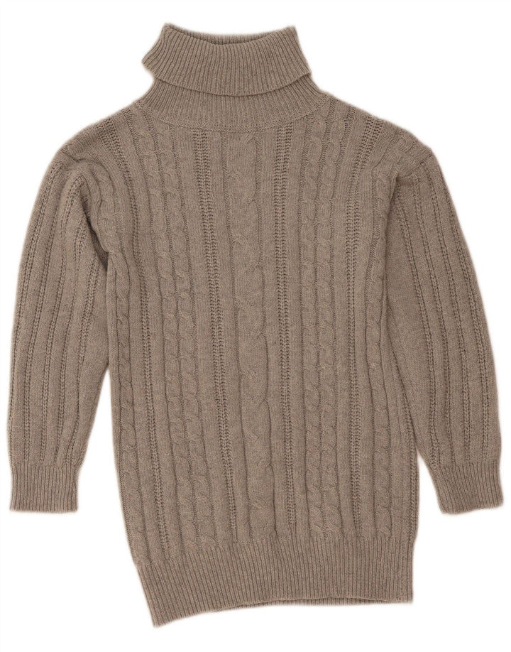 vintage Femmes Roll Neck Jumper Pull UK 12 Polyester Gris Moyen