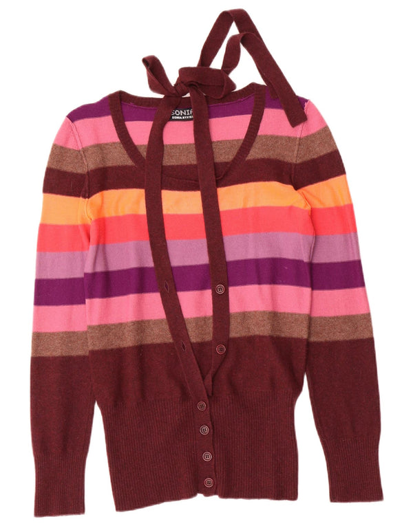 Sonia Rykiel Pull Cardigan Femme UK 10 Petit Rayé Multicolore